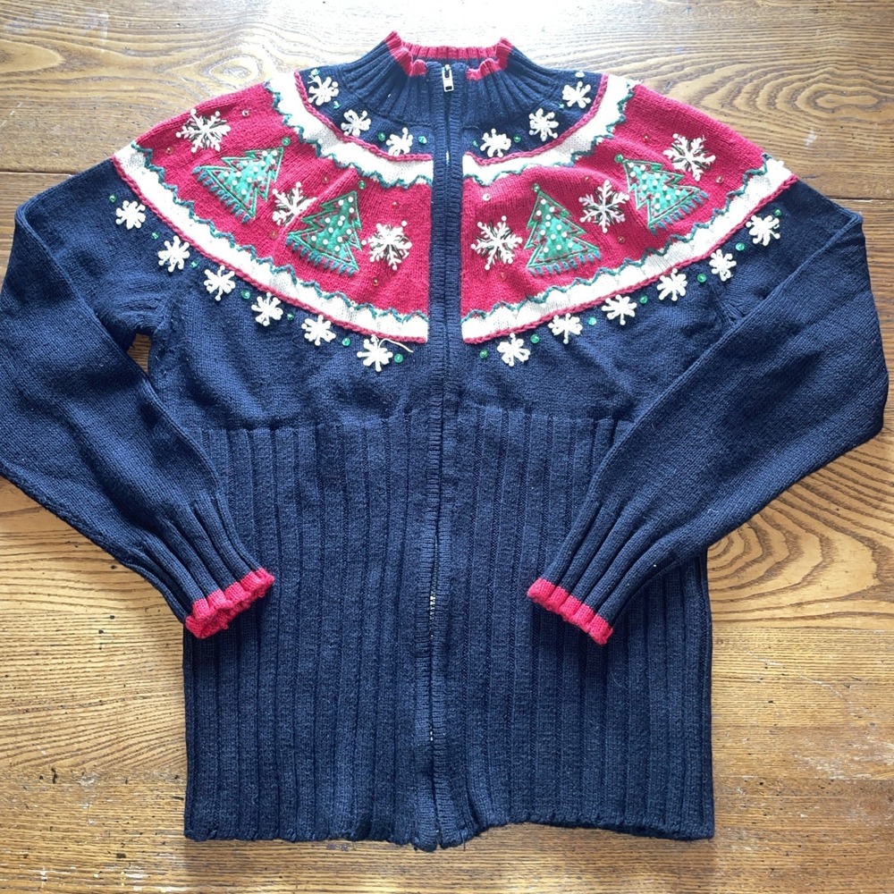 Tiara International Christmas Collection Smallβ Navy Red Trees Snowflakes